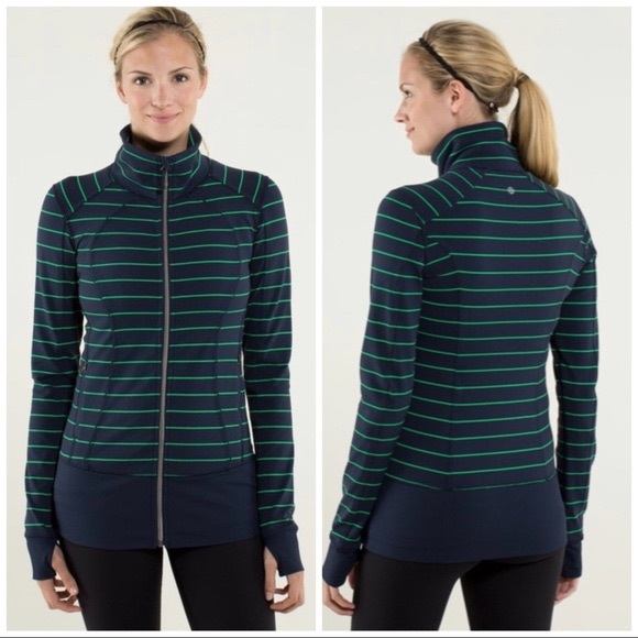 lululemon athletica Jackets & Blazers - Lululemon Asana Jacket Navy Green Striped Size 6